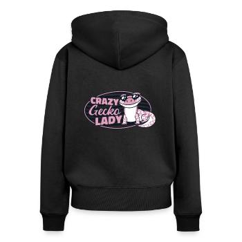 Gecko fou Lady lézard Gekkota léopard à crête - Sweat à capuche zippé Premium bio Femme - noir - Dos - Julia (174cm)
