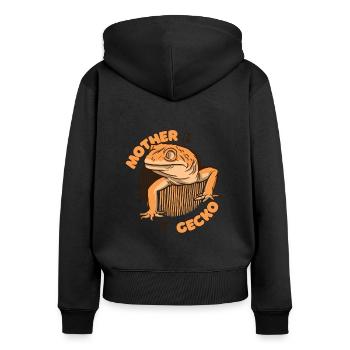 Mutter Der Gecko Eidechse Gekkota Schopfhaube - Frauen Premium Bio Zip Hoodie - Schwarz - Hinten - Julia (174cm)