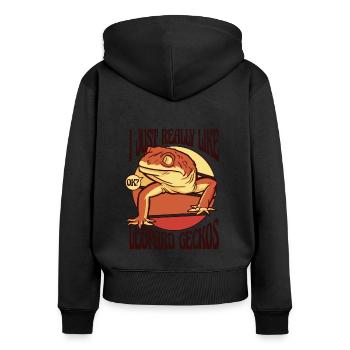 Genau wie Leopardgeckos Schopfeidechse - Frauen Premium Bio Zip Hoodie - Schwarz - Hinten - Julia (174cm)