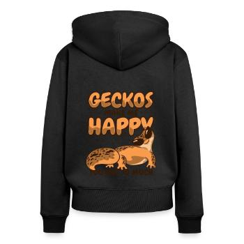 Geckos machen mich glücklich Eidechse Gekkota Schopf - Frauen Premium Bio Zip Hoodie - Schwarz - Hinten - Julia (174cm)