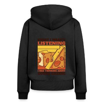 Ich dachte an den Gouda-Käsehersteller Queso Gouda - Frauen Premium Bio Zip Hoodie - Schwarz - Hinten - Julia (174cm)