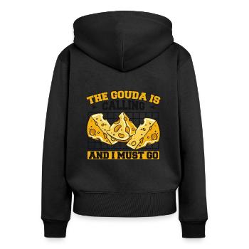 Gouda ruft und ich muss gehen Maker Queso Gouda - Frauen Premium Bio Zip Hoodie - Schwarz - Hinten - Julia (174cm)