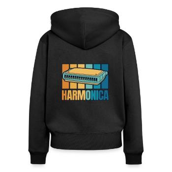 Retro Harmonica Harmonicist Mouth Harp Harmonist - Women's Premium Organic Zip Hoodie - black - Back - Julia (174cm)
