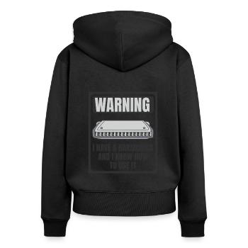 Ich habe eine Mundharmonika und ich weiß, wie man sie benutzt - Frauen Premium Bio Zip Hoodie - Schwarz - Hinten - Julia (174cm)
