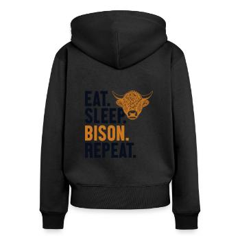 Essen Schlaf Bison Wiederholung Büffel Amerikanischer Bison - Frauen Premium Bio Zip Hoodie - Schwarz - Hinten - Julia (174cm)