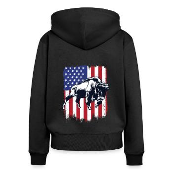 Bison Amerikanische Flagge Büffel Bovinae Amerikanisch - Frauen Premium Bio Zip Hoodie - Schwarz - Hinten - Julia (174cm)