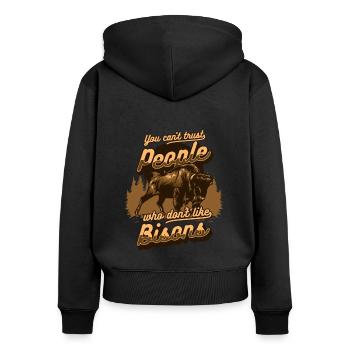 Ich kann Leuten nicht trauen, die Buffalo Bovinae nicht mögen - Frauen Premium Bio Zip Hoodie - Schwarz - Hinten - Julia (174cm)