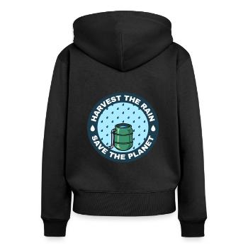 Harvest The Rain Regenwasseraufbereitung - Frauen Premium Bio Zip Hoodie - Schwarz - Hinten - Julia (174cm)