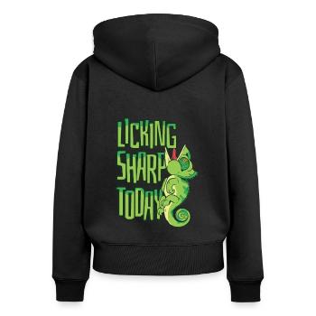 Licking Sharp aujourd’hui Panthère voilée Chamaeleonidae - Sweat à capuche zippé Premium bio Femme - noir - Dos - Julia (174cm)