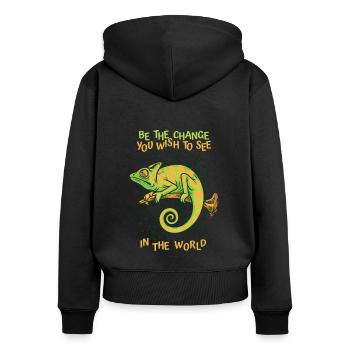 Sei die Veränderung, die du dir wünschst Veiled Panther - Frauen Premium Bio Zip Hoodie - Schwarz - Hinten - Julia (174cm)