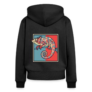 Portrait caméléon panthère voilée Chamaeleonidae - Sweat à capuche zippé Premium bio Femme - noir - Dos - Julia (174cm)