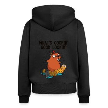 Was kocht gut aussehend Nordamerika - Frauen Premium Bio Zip Hoodie - Schwarz - Hinten - Julia (174cm)
