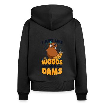Ich mag einfach Woods And Dams Castor Canadensis - Frauen Premium Bio Zip Hoodie - Schwarz - Hinten - Julia (174cm)