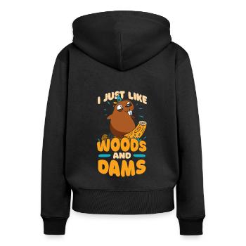 Ich mag einfach Wälder und Dämme Castor Canadensis - Frauen Premium Bio Zip Hoodie - Schwarz - Hinten - Julia (174cm)