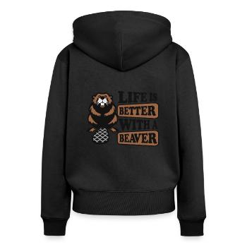 Das Leben Ist Besser Mit Einem Biber Eurasischer Norden - Frauen Premium Bio Zip Hoodie - Schwarz - Hinten - Julia (174cm)