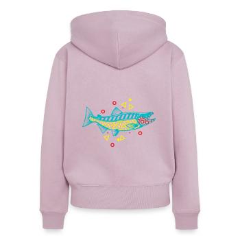 Lachs Angeln Abenteuer Fischen Erlebnis - Frauen Premium Bio Zip Hoodie - Altrosa - Hinten - Julia (174cm)