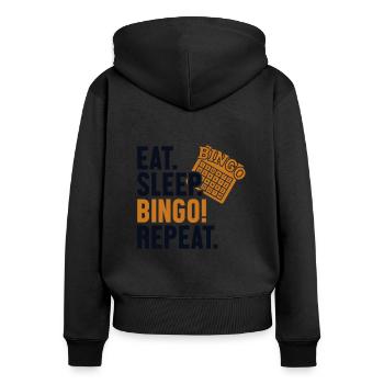 Essen Schlaf Bingo Wiederholungsanrufer Daubers - Frauen Premium Bio Zip Hoodie - Schwarz - Hinten - Julia (174cm)