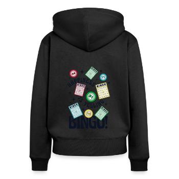 Happiness Is Yelling Bingo Caller Daubers - Women's Premium Organic Zip Hoodie - black - Back - Julia (174cm)