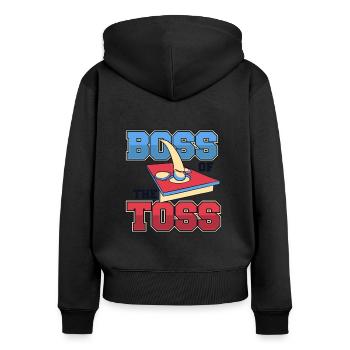 Von den Toss Spielbrettern Sitzsack - Frauen Premium Bio Zip Hoodie - Schwarz - Hinten - Julia (174cm)