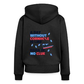 Ein Tag ohne Cornhole ist wie ein Sitzsack für Bretter - Frauen Premium Bio Zip Hoodie - Schwarz - Hinten - Julia (174cm)