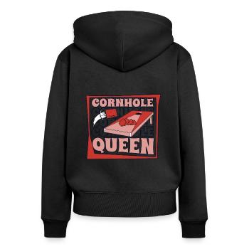 Cornhole Queen Spielbretter Sitzsack Profi - Frauen Premium Bio Zip Hoodie - Schwarz - Hinten - Julia (174cm)