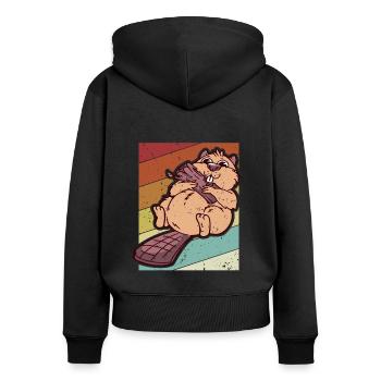 Retro Eurasischer Castor Canadensis Nordamerikanisch - Frauen Premium Bio Zip Hoodie - Schwarz - Hinten - Julia (174cm)