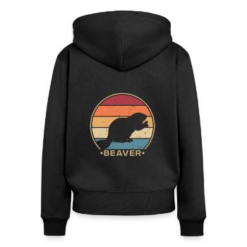Retro Nordamerikanische Eurasische Castor Canadensis - Frauen Premium Bio Zip Hoodie - Schwarz - Hinten - Julia (174cm)