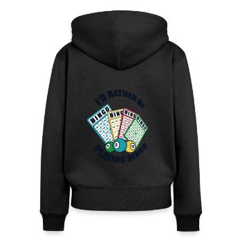 Je préfère jouer au bingo Professional Caller - Sweat à capuche zippé Premium bio Femme - noir - Dos - Julia (174cm)