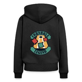 Cornhole Legend Spielbretter Sitzsack Professional - Frauen Premium Bio Zip Hoodie - Schwarz - Hinten - Julia (174cm)
