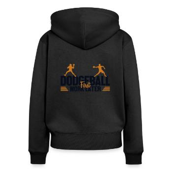 Völkerball erstes Werk, später Teamspiel Prisonball - Frauen Premium Bio Zip Hoodie - Schwarz - Hinten - Julia (174cm)