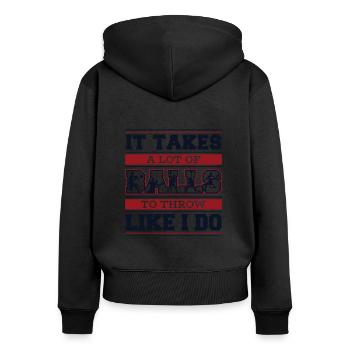 Es braucht viele Bälle Prisonball Teamspiel - Frauen Premium Bio Zip Hoodie - Schwarz - Hinten - Julia (174cm)