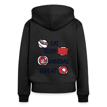 Essen Schlaf Völkerball Wiederholen Teamspiel Prisonball - Frauen Premium Bio Zip Hoodie - Schwarz - Hinten - Julia (174cm)