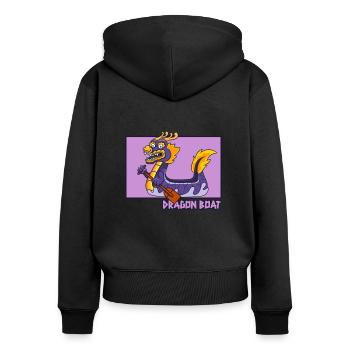Dragon Boat Doodle Équipe de tambours chinois Hanzi - Sweat à capuche zippé Premium bio Femme - noir - Dos - Julia (174cm)