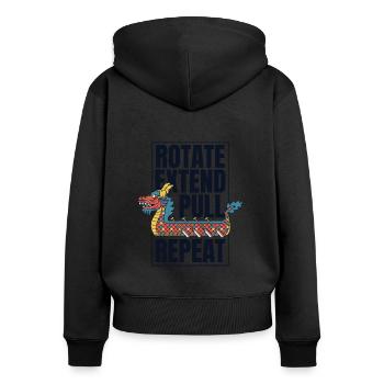 Drehen Verlängern Ziehen Wiederholen Paddler Drummer Team - Frauen Premium Bio Zip Hoodie - Schwarz - Hinten - Julia (174cm)