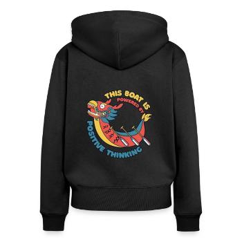 Das Boot wird von einem positiv denkenden Team-Liebhaber angetrieben - Frauen Premium Bio Zip Hoodie - Schwarz - Hinten - Julia (174cm)