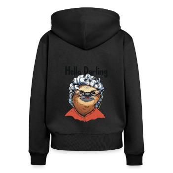 Hallo Liebling Folivora Braunkehl-Pilosa - Frauen Premium Bio Zip Hoodie - Schwarz - Hinten - Julia (174cm)