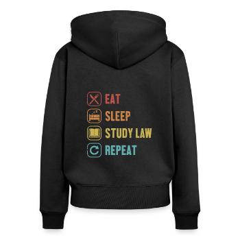 Essen Schlaf Studium Jura Wiederholung Universität Juristische Fakultät - Frauen Premium Bio Zip Hoodie - Schwarz - Hinten - Julia (174cm)