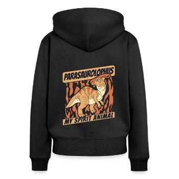 Mon animal spirituel Parasaurolophini Dinosaure - Sweat à capuche zippé Premium bio Femme - noir - Dos - Julia (174cm)