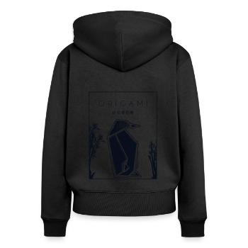 Origami Chinesisches Hanzi Falten Eule Papierkranich - Frauen Premium Bio Zip Hoodie - Schwarz - Hinten - Julia (174cm)