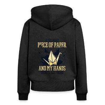 Ein quadratisches Stück Papier Papierkran Falten Eule - Frauen Premium Bio Zip Hoodie - Schwarz - Hinten - Julia (174cm)