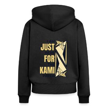 Nur hier für das Kami Papier Falten Eule Papier - Frauen Premium Bio Zip Hoodie - Schwarz - Hinten - Julia (174cm)