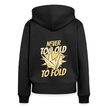 Never Too Old To Fold Owl Paper Crane Folding - Women's Premium Organic Zip Hoodie - black - Back - Julia (174cm)