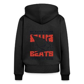 My Paper Crane Beats Your Paper Plane Owl Folding - Women's Premium Organic Zip Hoodie - black - Back - Julia (174cm)