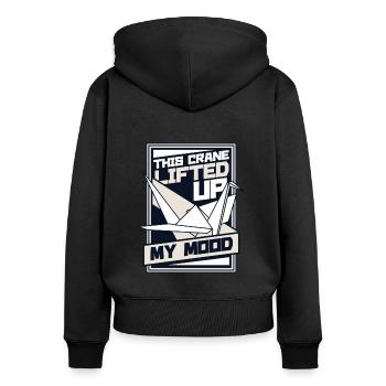 Dieser Kran hat meine Stimmung beim Falten des Papierkrans hochgehoben - Frauen Premium Bio Zip Hoodie - Schwarz - Hinten - Julia (174cm)