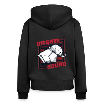 Origami Squad Pliant Hibou Papier Grue Maître - Sweat à capuche zippé Premium bio Femme - noir - Dos - Julia (174cm)