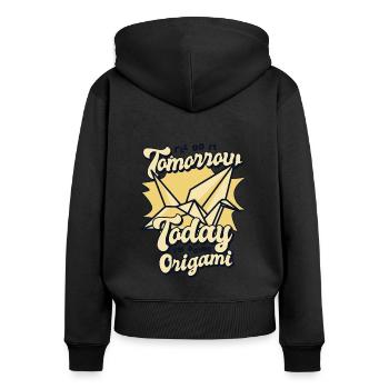 Heute mache ich Origami Papier Kranich Falten Eule - Frauen Premium Bio Zip Hoodie - Schwarz - Hinten - Julia (174cm)
