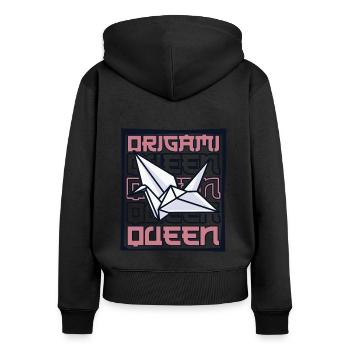 Origami Reine Pliant Hibou Papier Grue Maître - Sweat à capuche zippé Premium bio Femme - noir - Dos - Julia (174cm)