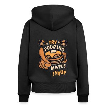 Essayez de verser des recettes de sirop d’érable Griddlecake - Sweat à capuche zippé Premium bio Femme - noir - Dos - Julia (174cm)