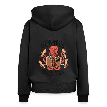 Konnte 8 Bücher auf einmal lesen Octopoda Cephalopoda - Frauen Premium Bio Zip Hoodie - Schwarz - Hinten - Julia (174cm)