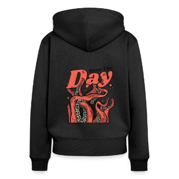 Seas The Day Cephalopoda Octopodes Octopoda Lover - Women's Premium Organic Zip Hoodie - black - Back - Julia (174cm)
